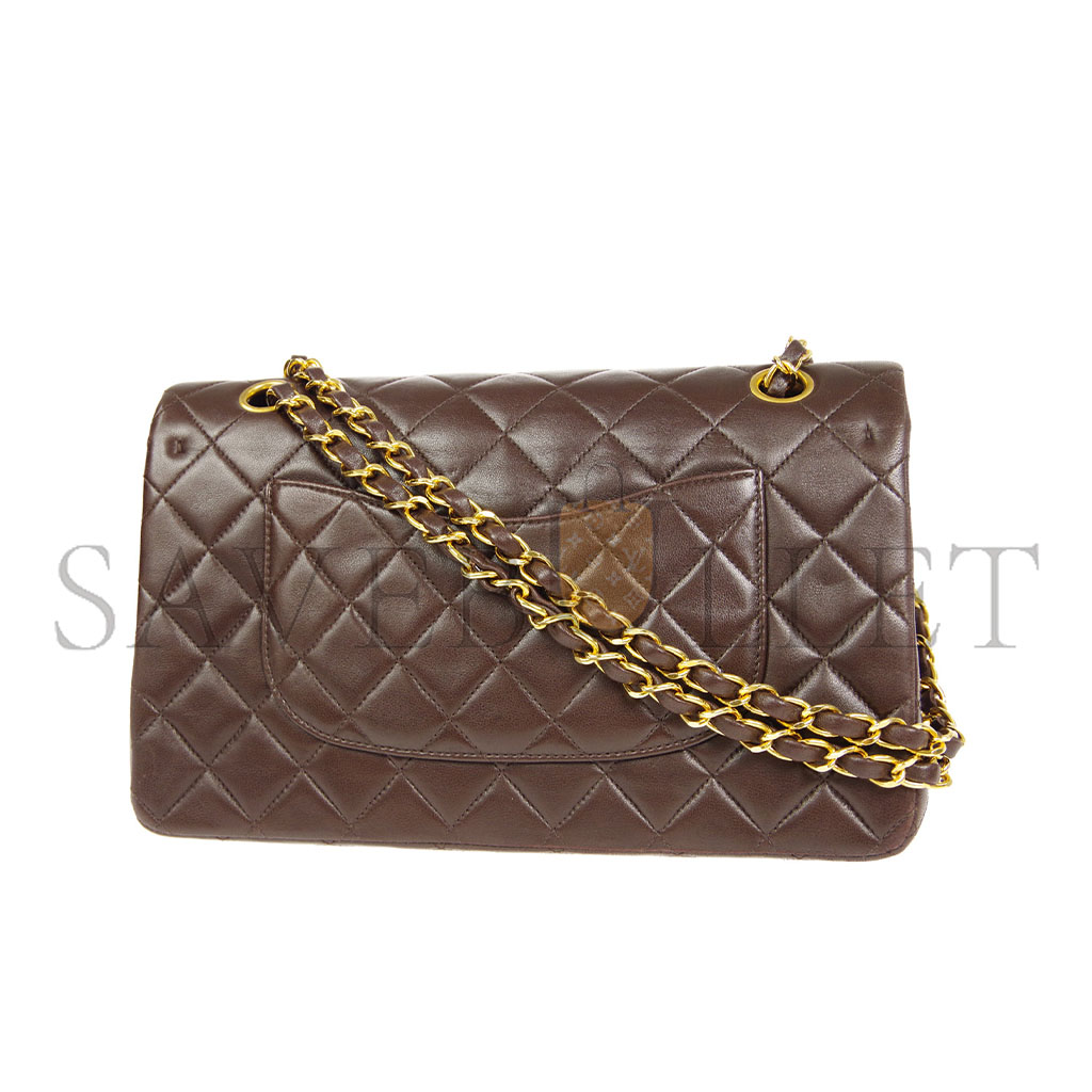 CHANEL CLASSIC DOUBLE FLAP SMALL SHOULDER BAG BROWN LAMBSKIN A1117 (23*14*7cm)